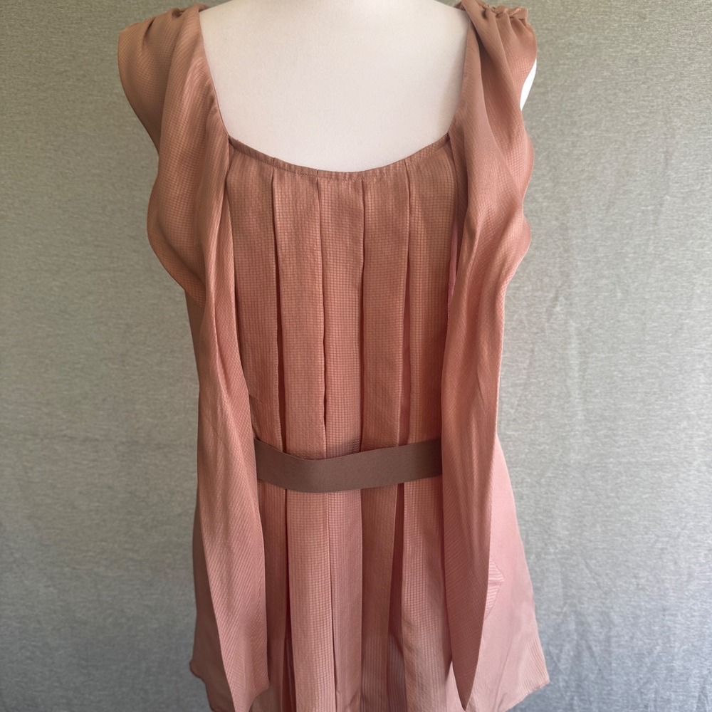 Vera Wang Lavender Label Silk Sleeveless Tie Neck Pleated Blouse Dusty Rose 10 - Picture 3 of 9